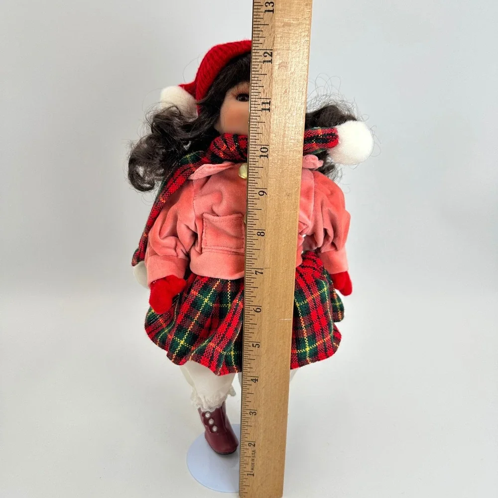 Show Stoppers Nora Porcelain Doll Girls 12in‎ Pink Red Plaid Winter Christmas